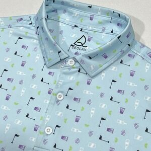 Deolax Men Blue Short Sleeve Golf Polo Flag Fruit Pattern Stretch Shirt Sz Large